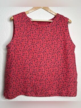 Cut Loose 100% Linen Floral Sleeveless Top Dusty Red USA made Size L Lagenlook